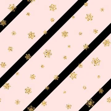 Christmas gold snowflake seamless pattern. Golden snowflakes on pink and blac Stock Illustration