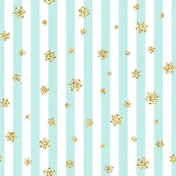 Christmas gold snowflake seamless pattern. Golden glitter snowflakes on blue  Illustrazione stock