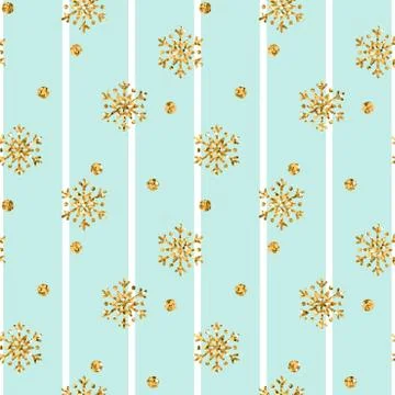 Christmas gold snowflake seamless pattern. Golden glitter snowflakes on blue  Illustrazione stock