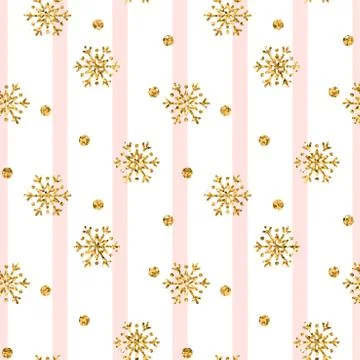 Christmas gold snowflake seamless pattern. Golden glitter snowflakes on pink  Stock Illustration