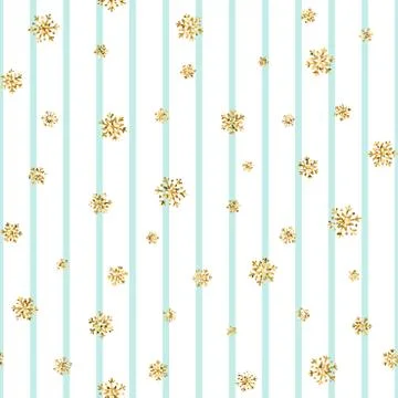 Christmas gold snowflake seamless pattern. Golden glitter snowflakes on blue  Stock Illustration