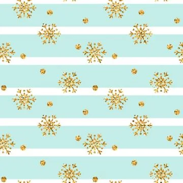 Christmas gold snowflake seamless pattern. Golden glitter snowflakes on blue  Stock Illustration