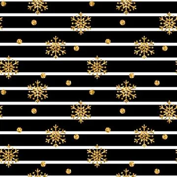 Christmas gold snowflake seamless pattern. Golden glitter snowflakes on black 스톡 일러스트