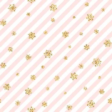 Christmas gold snowflake seamless pattern. Golden glitter snowflakes on pink  Stock Illustration
