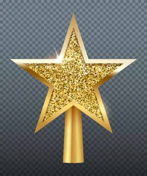 Christmas gold tree topper, 3d star decoration in deco design for top of Xmas Stock Illustration