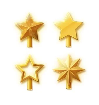 Christmas gold tree topper vector. 3d realistic golden star decoration in Stock Illustration