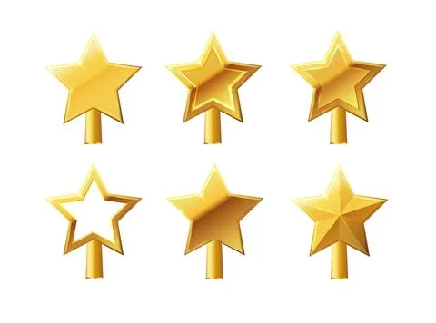 Christmas gold tree topper vector. 3d realistic golden star decoration in deco Stock Illustration