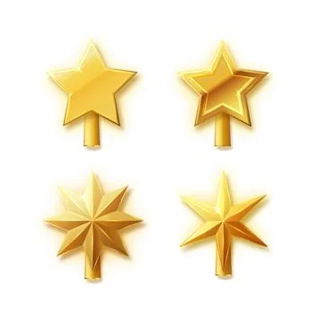 Christmas gold tree topper vector. 3d realistic golden star decoration in deco Stock Illustration