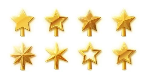 Christmas gold tree topper vector. 3d realistic golden star decoration in deco Stock Illustration