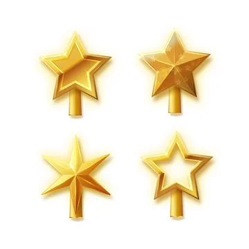Christmas gold tree topper vector. 3d realistic golden star decoration in deco Stock Illustration