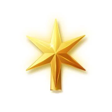 Christmas gold tree topper vector. 3d realistic golden star decoration in Stock Illustration