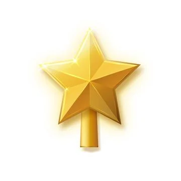 Christmas gold tree topper vector. 3d realistic golden star decoration in Stock Illustration