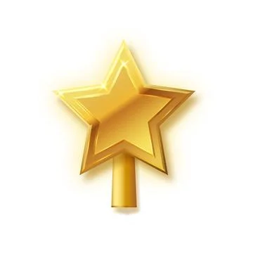 Christmas gold tree topper vector. 3d realistic golden star decoration in Stock Illustration