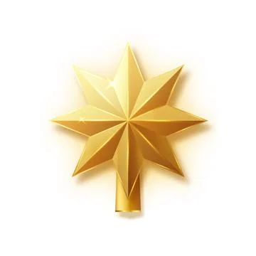 Christmas gold tree topper vector. 3d realistic golden star decoration in Stock Illustration
