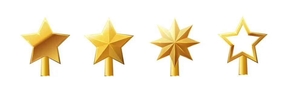Christmas gold tree topper vector. 3d realistic golden star decoration in Stock Illustration