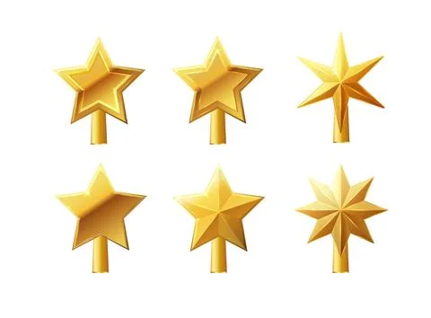 Christmas gold tree topper vector. 3d realistic golden star decoration in Stock Illustration