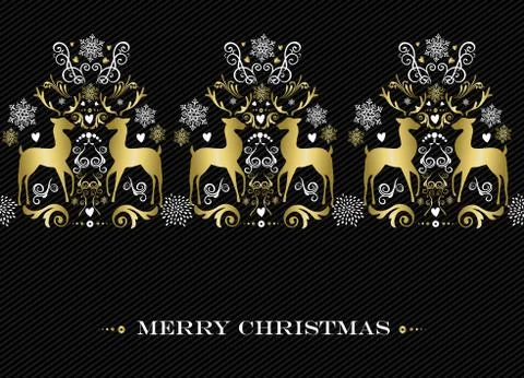 Christmas gold winter deer pattern background Illustrazione stock