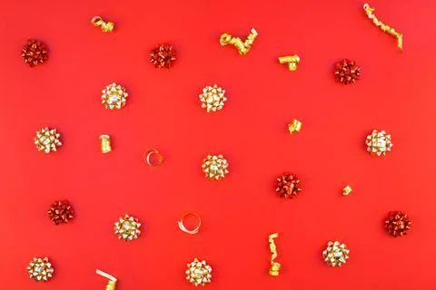 Christmas golden pattern on red background Stock Photos