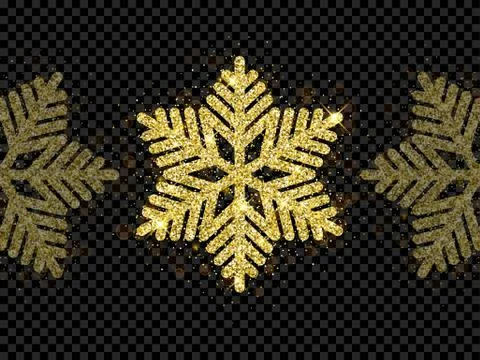 Christmas golden snowflake glitter pattern black background vector gold shine Stock Illustration