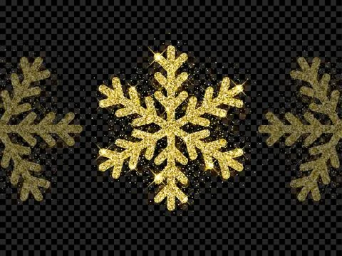 Christmas golden snowflake glitter pattern black background vector gold shine Stock Illustration