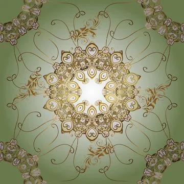 Christmas golden snowflake seamless pattern. Golden snowflakes on neutral, beige Stock Illustration