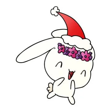 Christmas gradient cartoon of kawaii rabbit Stock Illustration