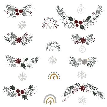 Christmas Graphic Elements Hand Drawn Vector Stock Illustration