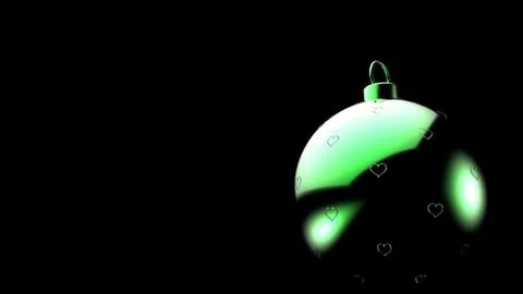 Christmas green ball with heart pattern on black background, colorful xmas ba Stock Illustration