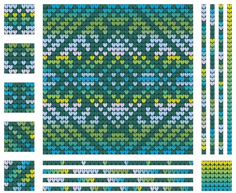 Christmas green blue knitting pattern with winter flower イラスト素材