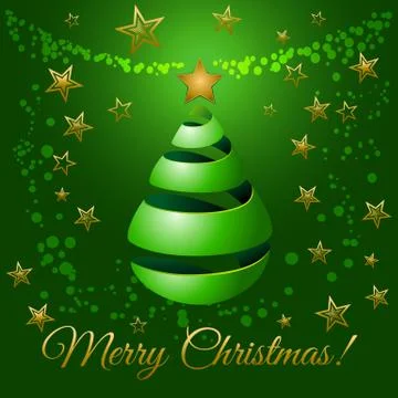 Christmas green ribbon tree, vector greeting illustration Illustrazione stock