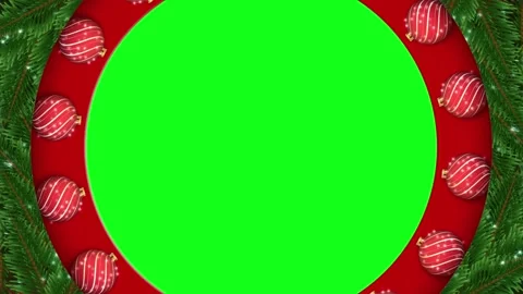 Christmas green screen frame with red ornaments and fir Stock Footage 321198748