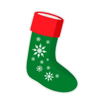 Christmas Green Sock Snowflake Vector Illustration Stock Illustration