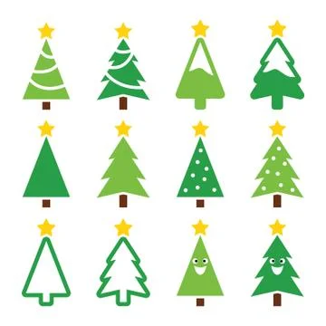 Christmas green tree with star vector icons set Stock-Illustration