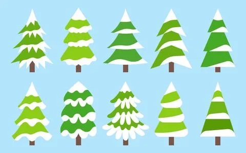 Christmas green trees set vector flat with snow 스톡 일러스트