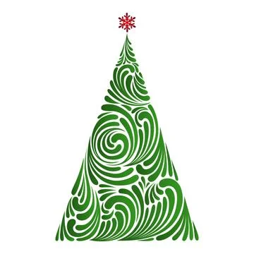 Christmas green vector tree with star. Decorative ornate illustration. イラスト素材