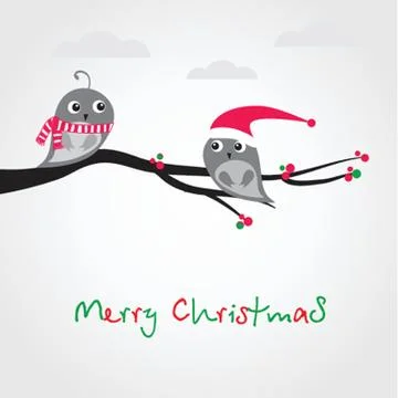 Christmas greeting card with birds on the tree branch Stock-Illustration