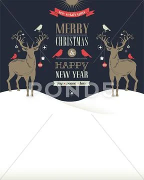 Christmas greeting card, concept with deers Stock Illustration