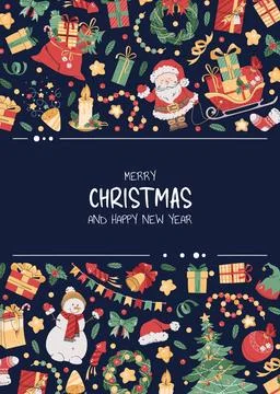 Christmas greeting card with festive elements. Merry Christmas and Happy New  Stock Illustration