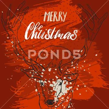 Christmas Greeting Card. Merry Christmas lettering with Christmas tree, vector Stock Illustrationen