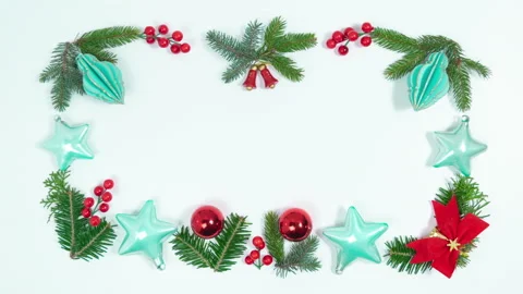 Christmas greeting card. Rectangular frame of Christmas decorations. Stockbeeldmateriaal 221645040