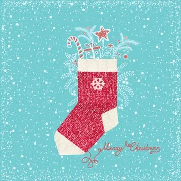 Christmas greeting card with red sock.Vector background Stock Illustration