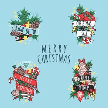 Christmas greeting card vector background banner holidays winter xmas hand draw Stock Illustration