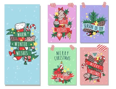 Christmas greeting card vector background banner holidays winter xmas hand draw Stock Illustration