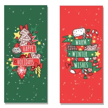 Christmas greeting card vector background banner holidays winter xmas hand draw イラスト素材