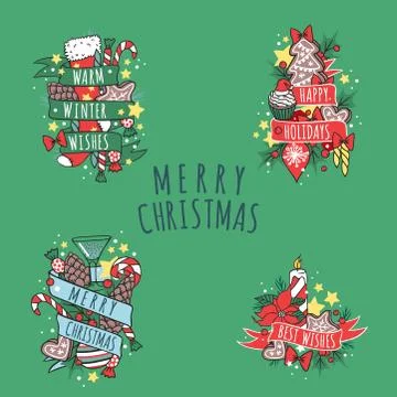 Christmas greeting card vector background banner holidays winter xmas hand draw イラスト素材