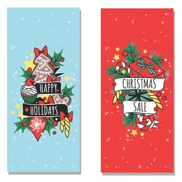 Christmas greeting card vector background banner holidays winter xmas hand draw イラスト素材