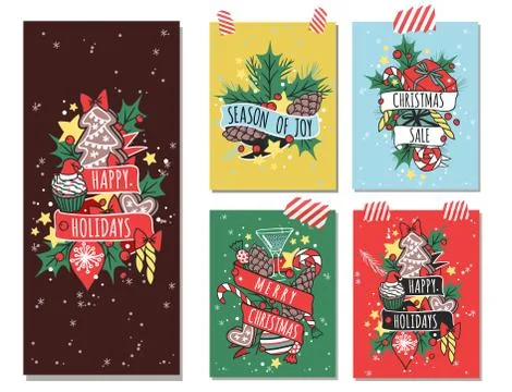 Christmas greeting card vector background banner holidays winter xmas hand draw Stock Illustration
