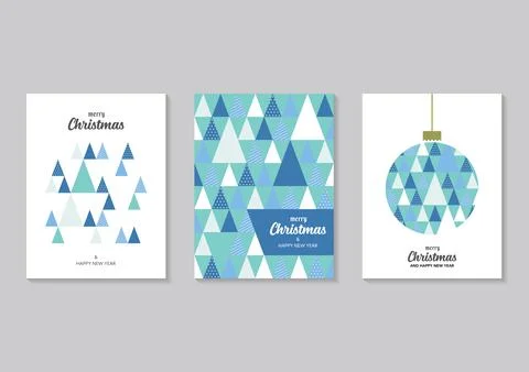 Christmas greeting cards with triangle pattern collection 스톡 일러스트