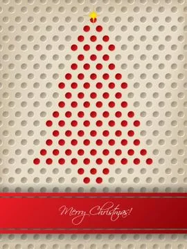 Christmas greeting with red stripe and christmas tree Stock Illustration
