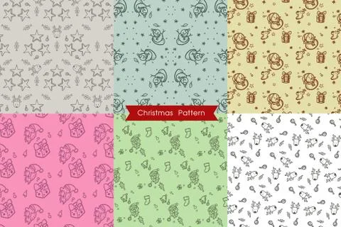 Christmas Hand Drawn Doodles pattern set., Christmas pattern collection, Cute Stock Illustration